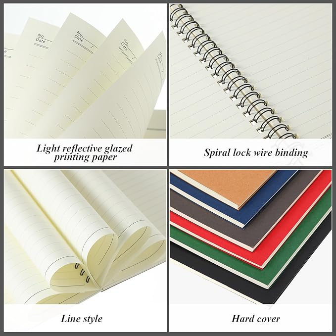 Leelosp 12 Pack Small Spiral Notebook A5 Lined College Ruled Spiral Journal Notebook 5.5 x 8.3 Inch Kraft Cover, 120 Pages for Work Students Office Business(Red, Green, Black, Blue, Brown, Gray)