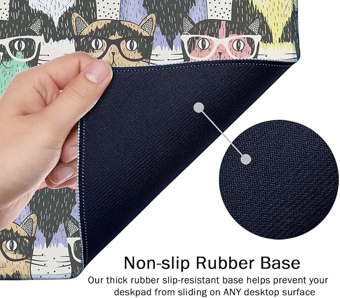 SSOIU Extended Gaming Mouse Pad Mat Large Desk Mat Non Slip Rubber Base Computer Desktop Laptop Keyboard Mouse Mat Stitched Edges, 35.5x15.7 in XXL Waterproof Mousepad for Work Game, Hipster Cute Cats