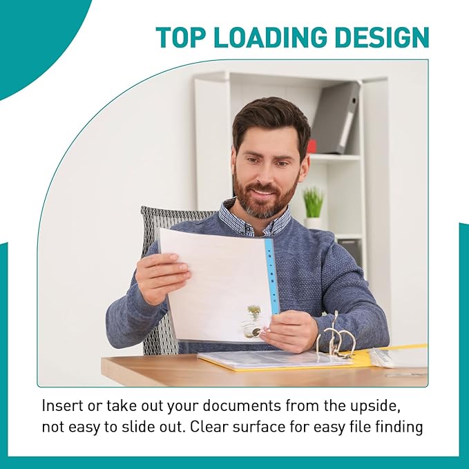 Sheet Protectors, PANDRI 200 Pack Color Heavy Duty Plastic Page Protectors Sheet Reinforced 11-Hole Fit for 3 Ring Binder Fits Standard 8.5 x 11 Paper, 9.25 x 11.25 Top Loaded, Excluding Acid