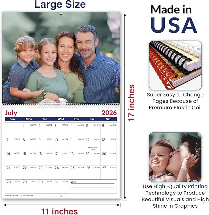 Custom Calendar 2026 for Home & Office - Print Your 13 Memories,Make Your Own Personalized Calendar Customized Christmas Gift &use your photo (Cover 6（11"×17"）, 3 Packs)
