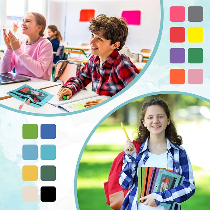 128 Pcs Pencil Pouch for 3 Ring Binder 16 Colors Zippered Pencil Pouch Bags Bulk Binder Pencil Case with Clear Window for Classroom, School, and Office Use