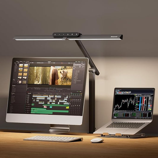 Honeywell LED Desk Lamp with Clamp - HJ1 Sunturalux Eye-Caring Clip on Lights for Home Office, 1200LM Clamp Lamp 4 Color Modes Stepless Dimming Task Desk Light for Working Black