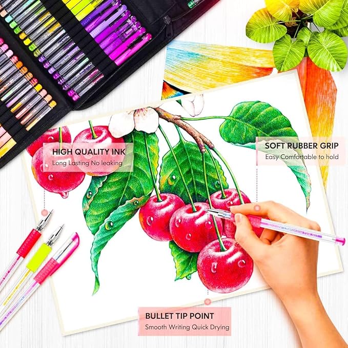 Soucolor Teen Girl Boys Gifts Trendy Stuff, Aesthetic Cute Preppy Stuff School Supplies, Deluxe 120 Pack Colored Gel Pens for Kids Adult Coloring Books, 60 Gel Pens, 60 Refills and Travel Case