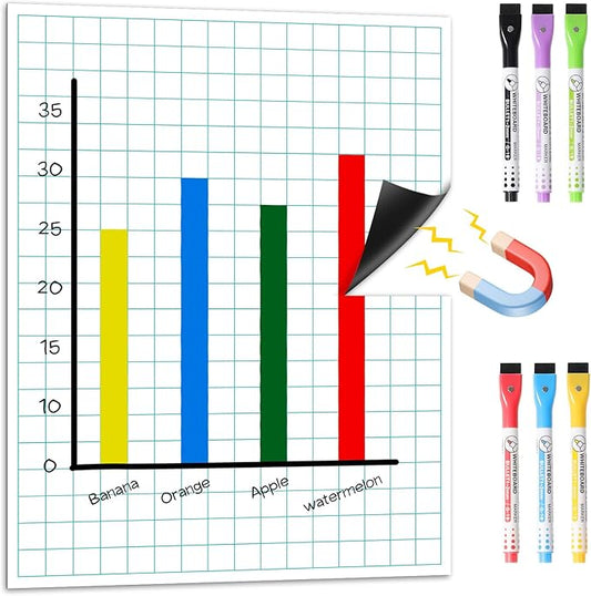 KIKIGOAL 21.5"x17" Magnetic Draw and Write Paper,Dry Erase Handwriting Lined Paper for Classroom Whiteboard, Writing Chart Page Teacher Must Have Homeschool Teaching Supplies (Graph)