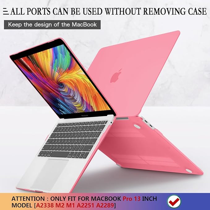 CISSOOK Case for MacBook Pro 13 Inch Pink A2338 A2251 A2289 Model, Plastic Cover with Keyboard Cover for 2025-2016 MacBook Pro 13" M2 M1, Matte Pink