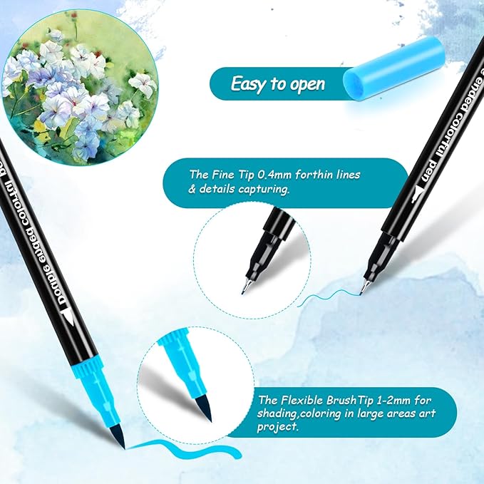 48 Colors Dual Markers Brush Pens, Art Markers Colored Pens for Adult Coloring Books, Brush and Fine Point Dual Tip Artist Colored Marker Set for Drawing Adult Coloring Hand Lettering