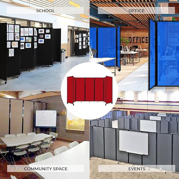 Versare Room Divider 360 Portable Wall Partition | Folding Panels | Large Freestanding Divider | Locking Wheels | Temporary Room Separator | 25' x 7'6'', Papaya