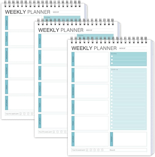 3PC Weekly Planner Notepad,Spiral To Do List Undated Planning Pad, Weekly Organizer for Students, Weekly Agenda for Work & Daily Life, 52 Sheets, 6.5 x 9.8 in (Green)