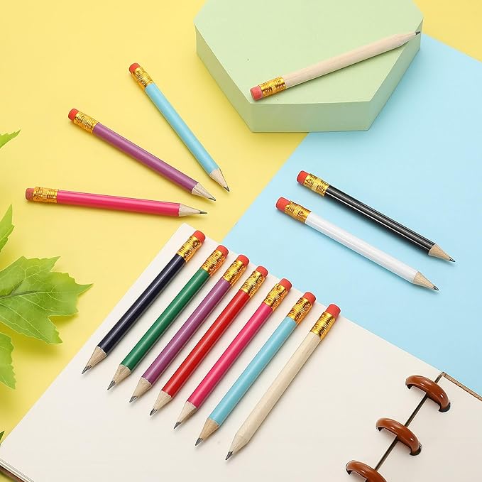 MECCANIXITY Golf Pencils with Erasers, 4" HB Mini Half Pencils Pre Sharpened Small Pens for Wedding Bridal Shower Game Office Writing Drawing(White, Pack of 50)