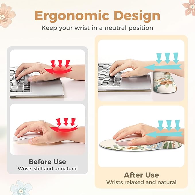 Scalloped Office Desk Cover Mat+Keyboard Wrist Rest+Mouse Wrist Rest+Coaster Set,Scalloped Desktop mat for Teacher Desk Cover,Pastel Home Office Essentials