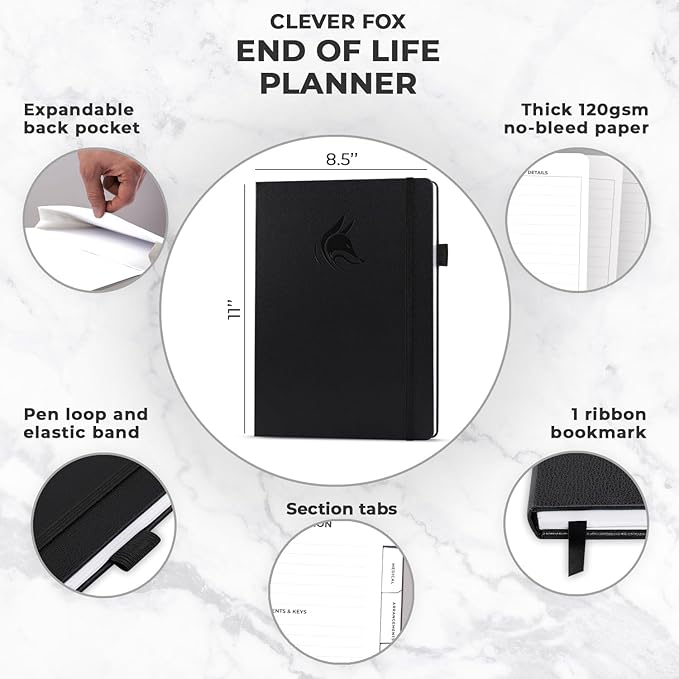 Clever Fox End of Life Planner – Final Arrangements Organizer for Beneficiary, Will Preparation, Last Wishes & Funeral Planning, A4 (Black)