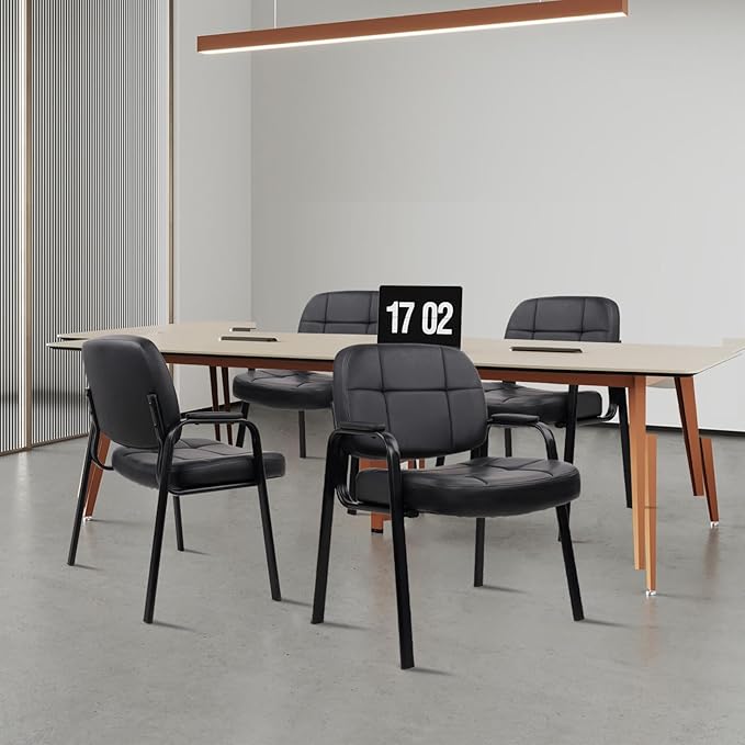 CLATINA Big & Tall 500 lbs Waiting Room Guest Chair, Leather Office Reception Chair No Wheels with Padded Arms for Elderly Home Desk Conference Room Lobby Side Salon Clinic, Black(4 Pack)