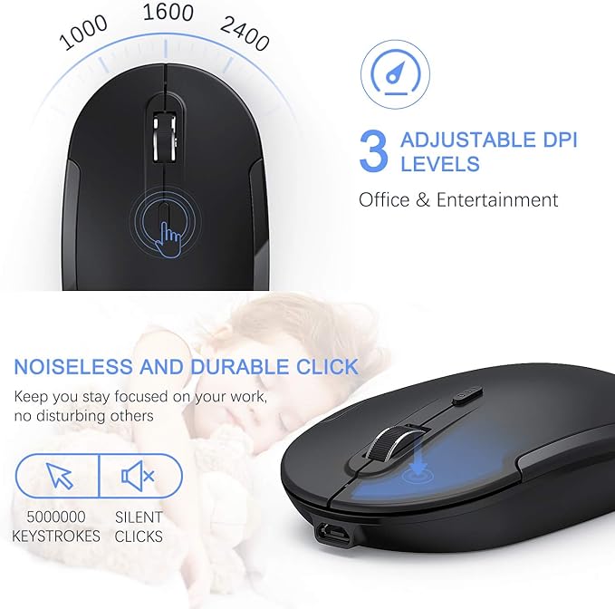 Wireless Keyboard and Mouse, Vssoplor 2.4GHz Rechargeable Compact Quiet Full-Size Keyboard and Mouse Combo with Nano USB Receiver for Windows, Laptop, PC, Notebook-Black