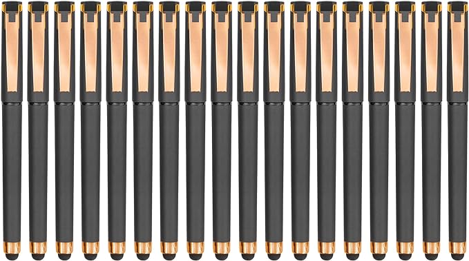 Linbsunne Black Gel Pens 0.7mm Medium Point Pen Office Pens 2-in-1 Stylus Pens for Touch Screens Gel Ink Rollerball Pens for Writing (18 Pack-grey)