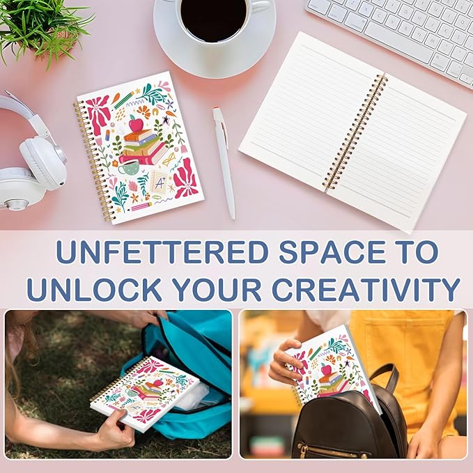 SNNDER Boho Floral Book Teacher Notebook Journal, Teacher Appreciation Gifts, Teacher's Day Gifts, Hardcover Spiral Notebook 5.5x8.3 Inch