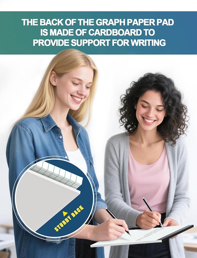 Graph Paper Pads 8.5 x 11, 4x4 Graph Ruled, 3 Pack 1/4 Graph Paper Notebooks, Grid Paper Pad Notebook 8-1/2" x 11" Graphing Paper, Perforated Quadrille Pad, 70GSM White Graft Paper Pads, 30 Sheets/Pad