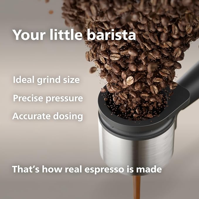 Philips Baristina Espresso Machine, Grind, Tamp & Brew Coffee Beans in One Swipe, Compact, 16 Bar Pump Pressure, Automatic Grinder, Black with Black Portafilter (BAR300/60)