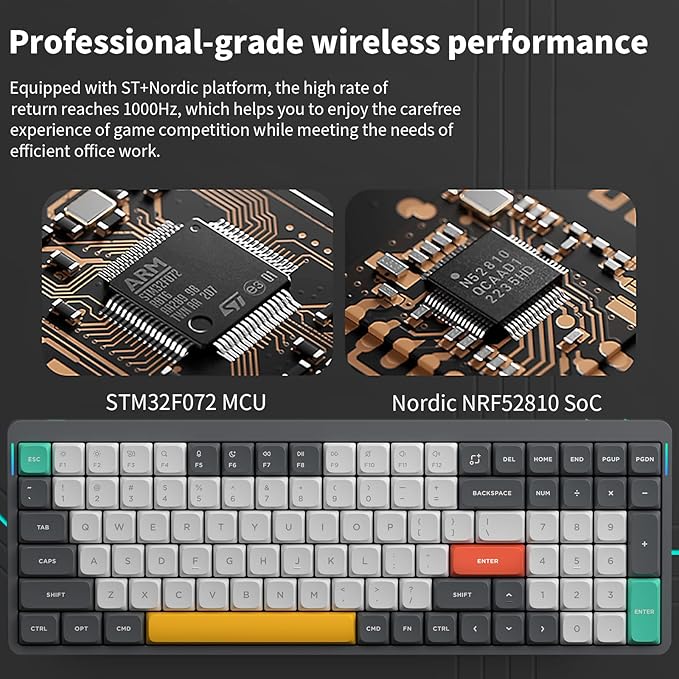 nuphy Air96 V2 Wireless Mechanical Keyboard,100 Keys RGB Backlit Keyboard,Supports Bluetooth 5.1,2.4G and Wired Connection,for PC/Laptop/Windows/Mac -Grey Gateron Aloe Switch