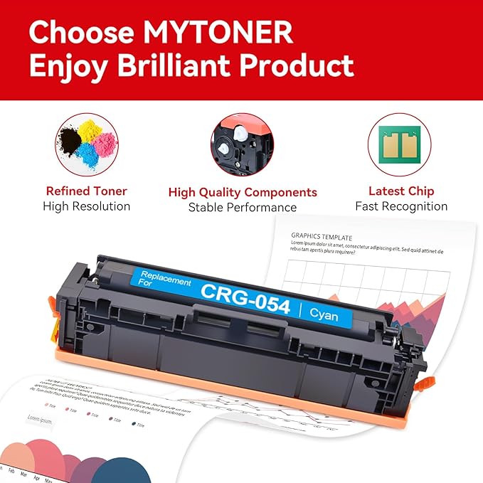 MYTONER 054 Remanufactured Toner Cartridge Set Replacement for Canon 054 054H CRG-054 for Color imageCLASS MF644Cdw MF642Cdw LBP622Cdw MF641Cw Printer 4 Pack High Yield Ink (Black Cyan Yellow Magenta)