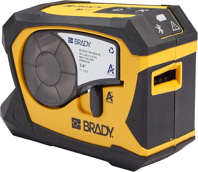Brady M211 Portable Bluetooth Monochrome Label Printer & Authentic (M21-500-595-WT) All-Weather Vinyl Label for Indoor/Outdoor ID, Lab and Equipment Labeling, Black on White .5" W 21' L