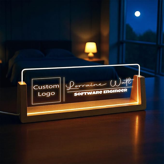 Custom Desk Name Plate,Light Up Acrylic Office Sign, Personalized Gift for Boss Coworker Teacher, Employee Appreciation Award, Home Office Decor