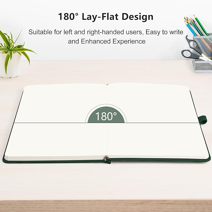 RETTACY Blank Journal Notebook, 192 Pages, A5 Medium Size (5.7'' x 8.3''), Leather Hardcover, 100 GSM Thick Paper, for Sketching, Drawing, Painting (Dark Green)