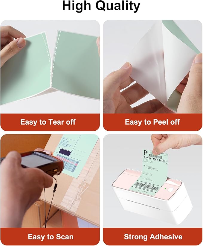 Phomemo 4x6 Thermal Labels for Shipping Label Printer - 500PCS Green Mailing Labels - 4x6 Direct Thermal Label Fanfold Compatible with Rollo,MUNBYN,Nelko,JADENS,POLONO - Water/Oilproof - NO BPA/BPS