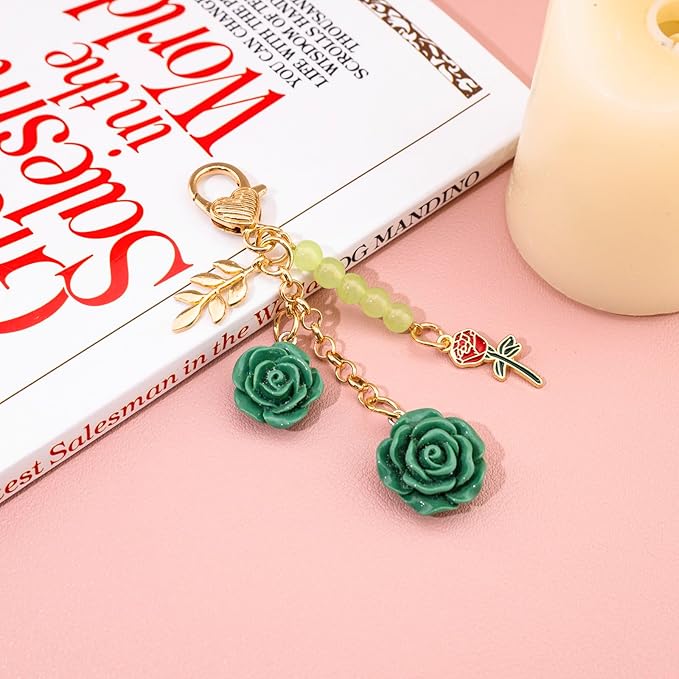Rose Purse Charms Cute Flower Keychain With Heart Sticker Charm Chain For Kindle Colorful Bag Charms For Handbags