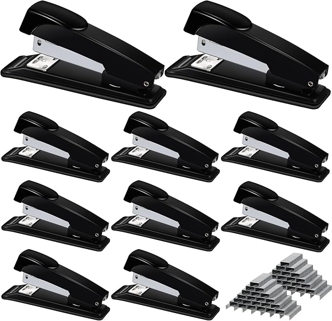 Yahenda 10 Pieces Staplers Bulk with Staples 20 Sheet Capacity Black Compact Desktop Heavy Duty Stapler for Desk Office School