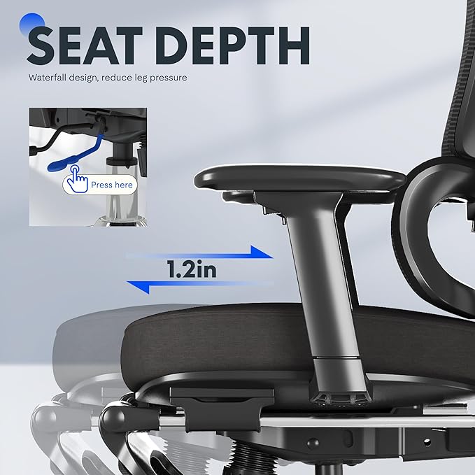 FLEXISPOT ErgoX Premium Ergonomic Office Chair with Footrest- Adjustable 3D Armrests, Dynamic Lumbar Support, Recline & Tilt Function, Mesh Seat, for Home & Office Use,Foam Black