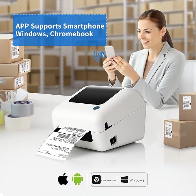 Bluetooth Thermal Shipping Label Printer - Wireless 4x6 Label Maker for packages, Compatible with iPhone and PC, Phone, USB for MAC, Works with Ebay, Amazon, Shopify, Etsy, UPS, USPS Barcode, Upgrade