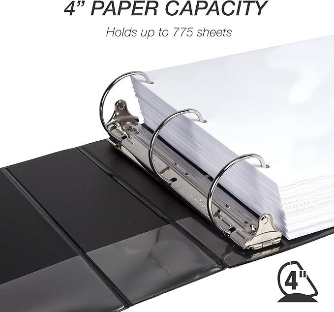 Samsill Durable 4 Inch Binder, Made in The USA, Locking D Ring Binder, Customizable Clear View Cover, Charcoal Black, Holds 775 Pages