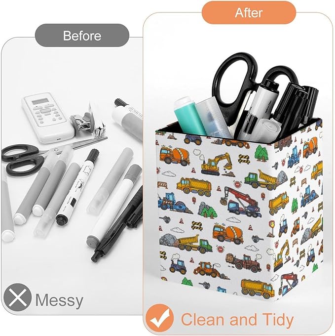 Square Pen Holder & Pencil Organizer for Desk - Office Storage Organizer, Markers/Makeup Brushes/Scissors Holder, Compact Desk Decor Accessories for Home Classroom School(Truck)