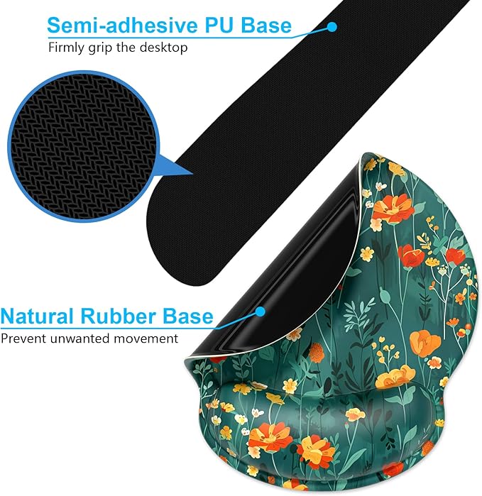 Dapesuom Keyboard Wrist Rest and Mouse Pad with Wrist Support, Cute Memory Foam Cushion for Keyboard and Mouse Set, Desktop Pad Rests with Non Slip Base for Easy Typing & Pain Relief, Forest Flowers