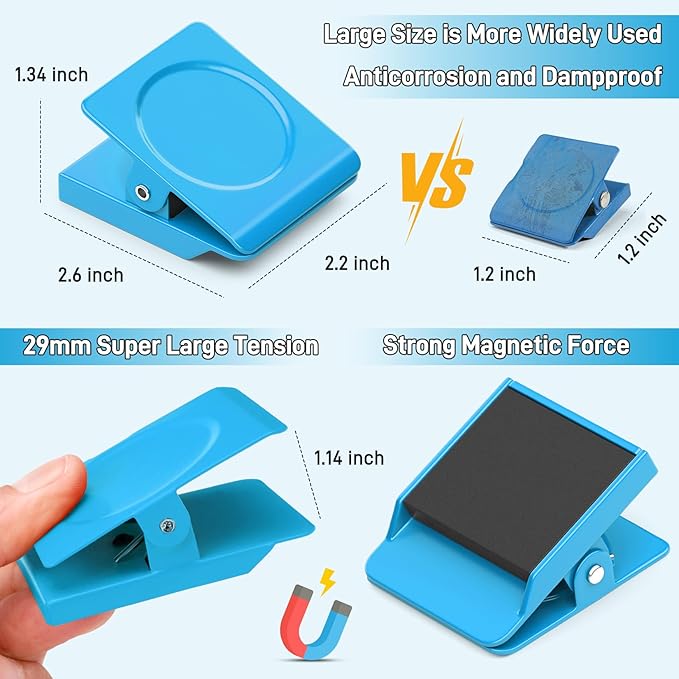 FINDMAG 4 Pack Extra Large Magnetic Clips, 2.2inch Magnetic Clips Heavy Duty, Strong Magnets for School, Kitchen, Locker Accessories, Fridge (Blue)