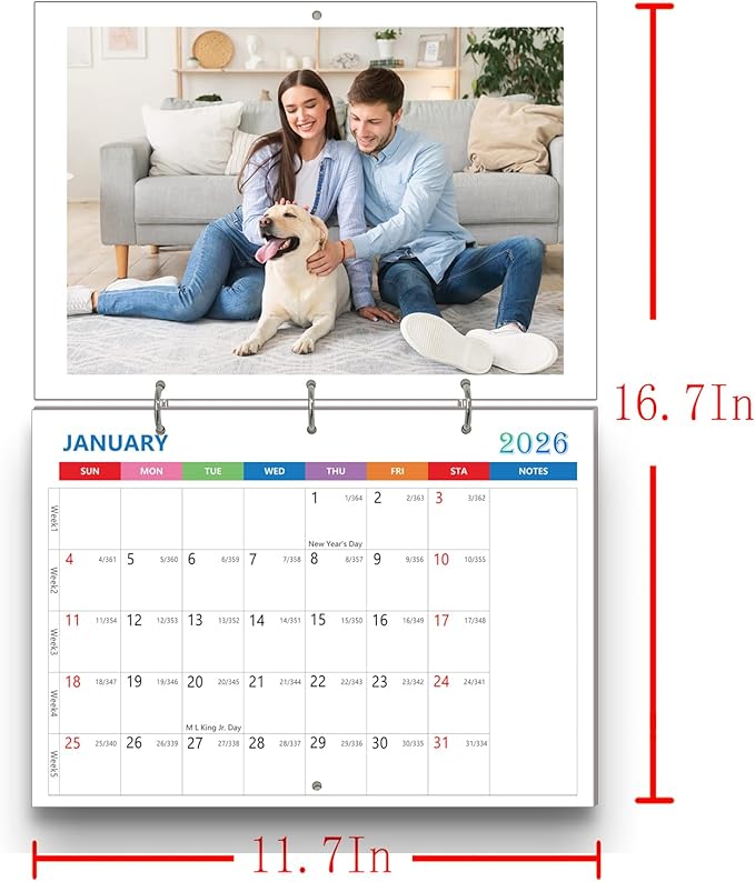 Custom Calendar 2026, Custom Photo Wall Hanging Calendar, Make Your Own Personalized Calendars 2026 for Customized Home/Office/Party/Birthday/Christmas/New Year/Housewarming Gift (New wall calendar)