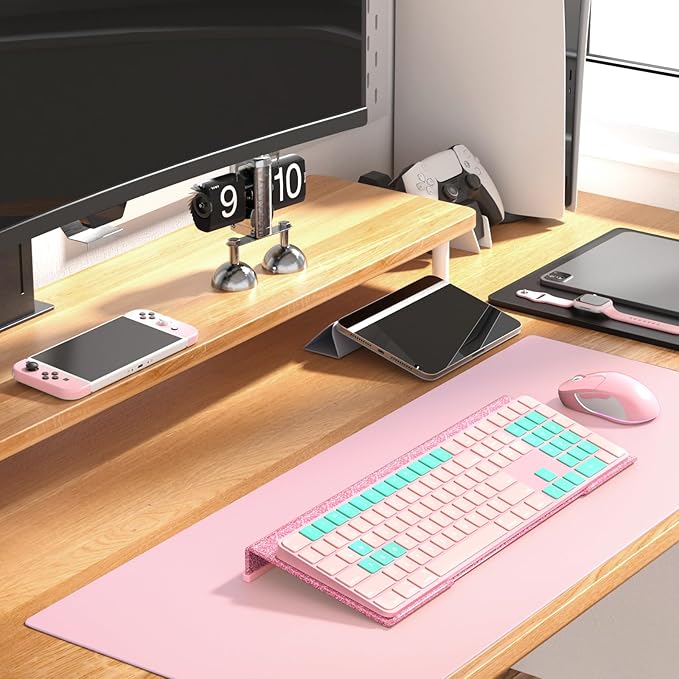 WINFFOR Comfortable Computer Keyboard Stand - Ergonomic Keyboard Riser Acrylic Tilted Keyboard Holder for Easy Typing&Working at Home Office - Fits All Keyboard Sizes - 17'' Wide (Glitter Pink)