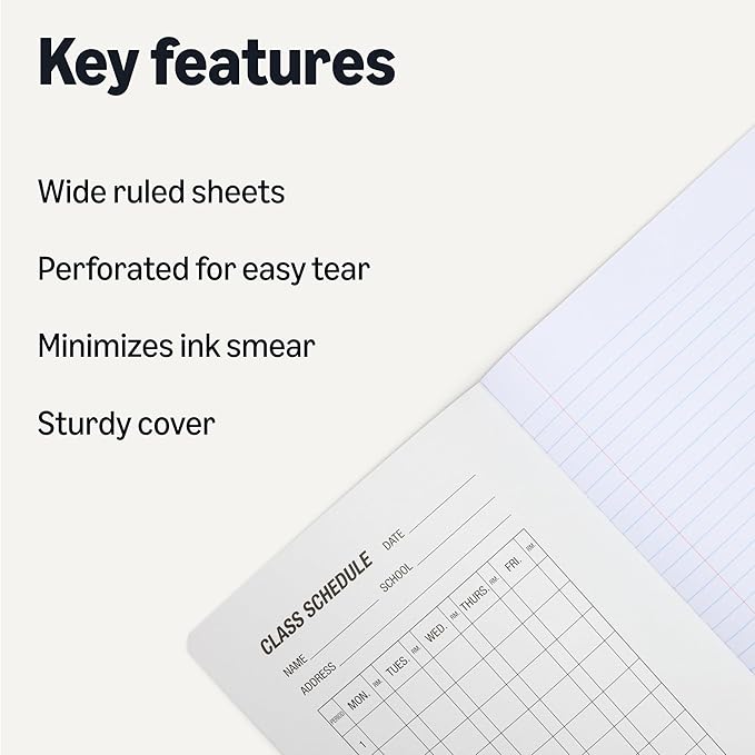 Amazon Basics Composition Notebook, Wide Ruled, 100 Sheets, 4 pack, Assorted Marble Colors