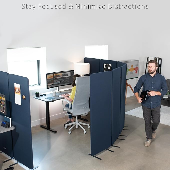 VIVO Freestanding 72 x 66 inch Privacy Panel, Cubicle Divider, Acoustic Wall Partition, x3 24 inch Panels, Navy Blue, PP-3-T072NB