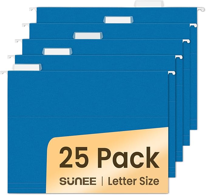 SUNEE 25 Pack Hanging File Folders, Blue Folders, Hanging File Folders Letter Size with 1/5-cut Tabs, Stay Organized for Your Home and Office Bulk File and Documents