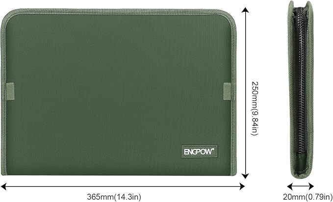 ENGPOW 13 Pocket Expanding File Folder,Fireproof Accordion File Folder Document Organizer with Zipper Closure,Document Folder Safe with Colorful Tabs,A4 Letter Size for Travel,Home,Office,Green
