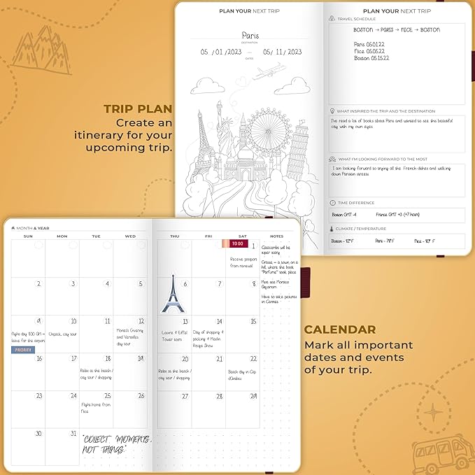 Clever Fox Travel Journal Pocket – Vacation & Road Trip Itinerary Planner Organizer & Traveling Memory Diary – Small Traveler Notebook (Amber Yellow)