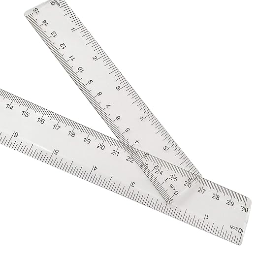 2 Pack Plastic Ruler Straight Ruler Clear See Through Measuring Acrylic Tool for Student School Office with Centimeters and Inches(6 Inch+12 Inch)