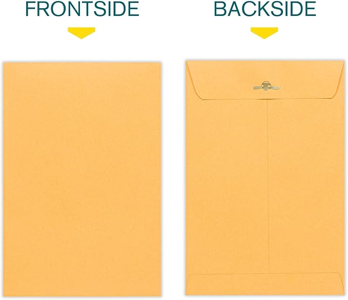 6x9 Clasp Envelopes – 100 Pack Brown Kraft Catalog Envelopes with Clasp Closure & Gummed Seal – 28lb Heavyweight Paper Mailing Manila Envelopes for Home, Office, Business, Legal or School