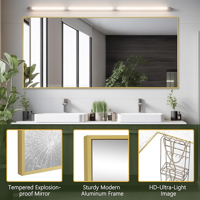 MELOMOIR 71"x32" Gold Mirror Full Length, Large Floor Mirror for Home Gym Bedroom Living Room, Large Standing Mirror with Shatterproof Tempered Glass, Wall Mirror Full Length, Wide Leaning Mirror