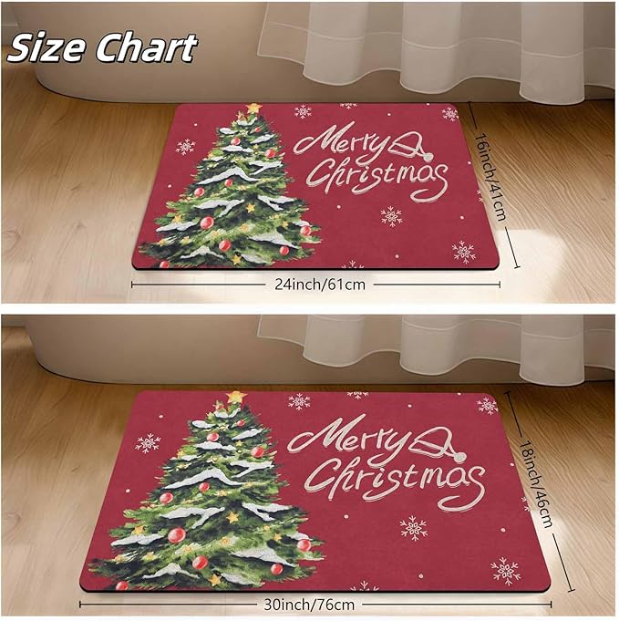 Christmas Doormat Christmas Tree Snowflakes Welcome Mat Farmhouse Floor Mats Outdoor Front Door Mat Front Porch Rugs for Thanksgiving Christmas Indoor Outdoors Decorative, 16" x 24" Inch