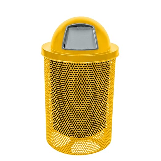 RDT-P-YEL Heavy Duty Round Trash Receptacle with Dome Top, Liner Included, 32 Gallon, Yellow, Made in America