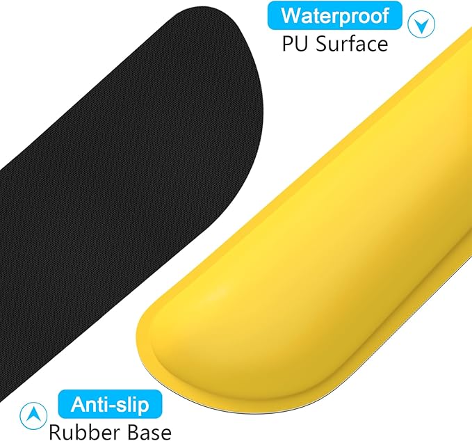 Dapesuom Keyboard Wrist Rest Set, Cute PU Leather Wrist Cushion for Computer Keyboard and Mousepad, Memory Foam Mouse Pad Rests Support with Non-Slip Base for Typing Pain Relief, Laptop, Yellow