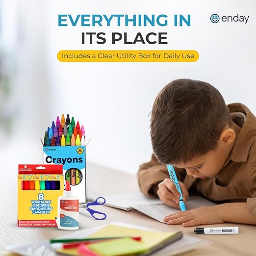Enday 1st Grade and Kindergarten School Supplies Kit - 54 Piece Back to School Supplies Kit, Premium Quality Kids School Supplies for Girls & Boys, Kindergarten & First Grade School Supplies for Kids