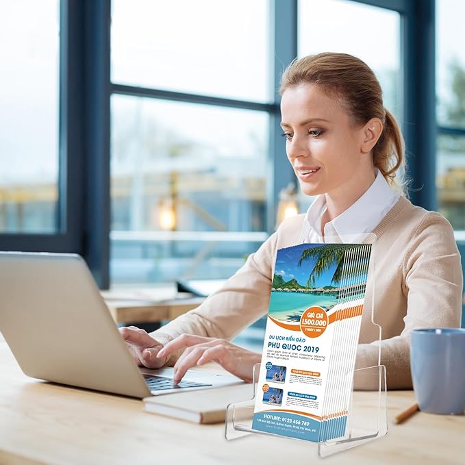 4 Pack Brochure Holder Wall Mount 8.5 x 11 Inch Plastic Flyer Holder Clear Literature Holder Pamphlet Holder Wall Brochure Display Stand for Trifold, Magazine, Document